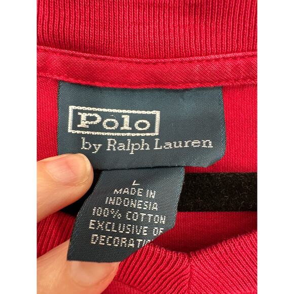 90s Vintage Polo Ralph Lauren Shirt Mens Large Red Single Stitch V Neck Pony - Picture 2 of 7
